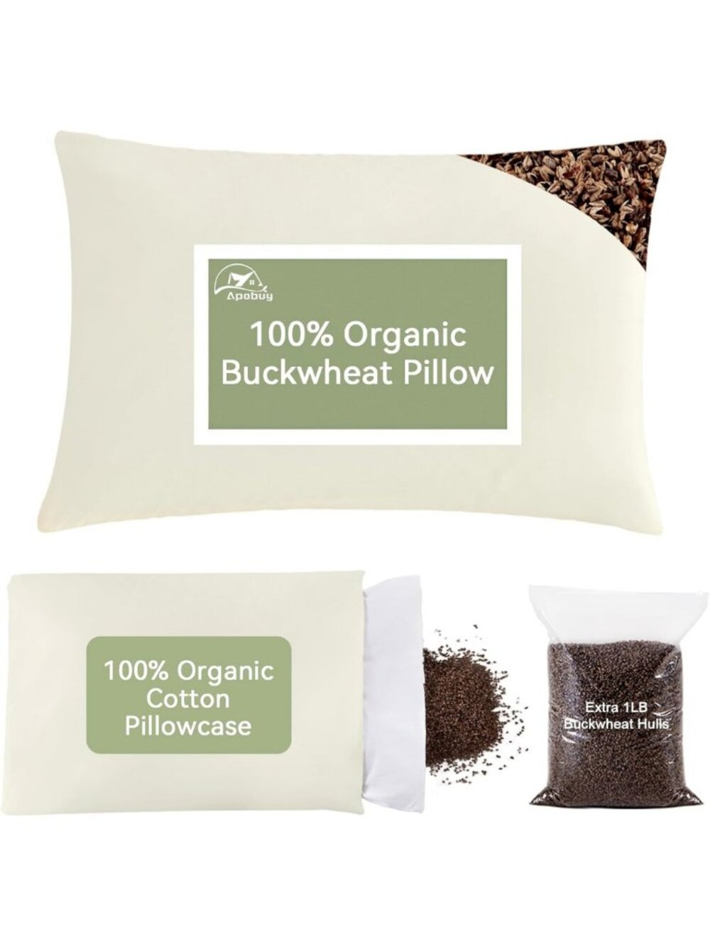 Large Organic Buckwheat Pillow 20x26 | Adjustable Firmness & Height | Cooling